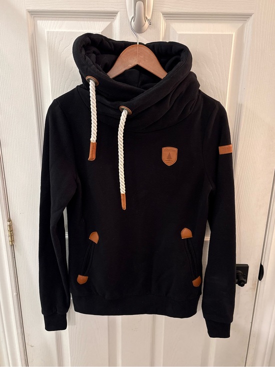 Wanakome Tops - Black Funnel Neck Pullover Sweater with Drawcord